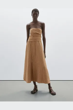 Massimo Dutti Lniana Sukienka Bez Ramiączek