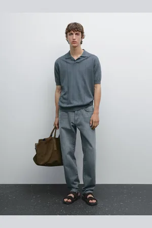 Massimo Dutti Dzianinowa Koszulka Polo Z Mieszanki Lnu W Paski