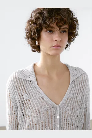 Massimo Dutti Ażurowy Kardigan Z Kołnierzykiem Polo