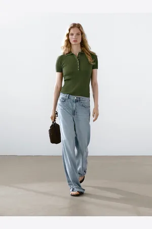 Massimo Dutti Dzianinowy Sweter Polo Z Mieszanki Bawełny