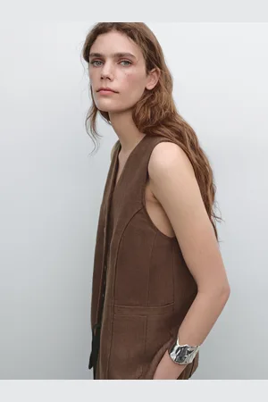 Massimo Dutti Długa Kamizelka Z Lnianej Tkaniny
