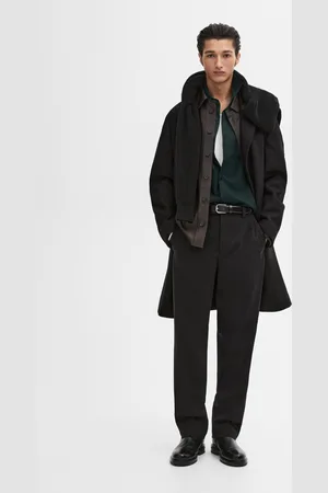 Massimo Dutti Proste Spodnie Z Diagonalu Z Mieszanki Bawełny