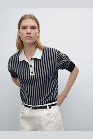 Massimo Dutti Sweter Z Dzianiny W Paski Z Kołnierzykiem Polo