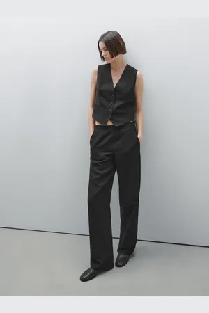 Massimo Dutti Gładkie Spodnie Z Mieszanki Lnu