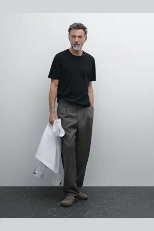 Massimo Dutti Dzianinowy Sweter Z Mieszanki Bawełny Z Krótkim Rękawem