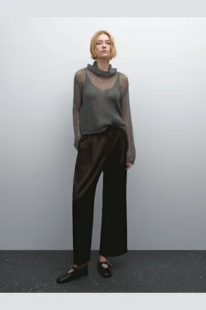 Massimo Dutti Luźne Satynowe Spodnie Z Szerokimi Nogawkami