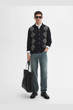 Massimo Dutti Dzianinowy Kardigan W Romby Ze 100% Wełny