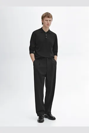 Massimo Dutti Dzianinowy Sweter Ze 100% Wełny Merynosów Z Kołnierzykiem Polo