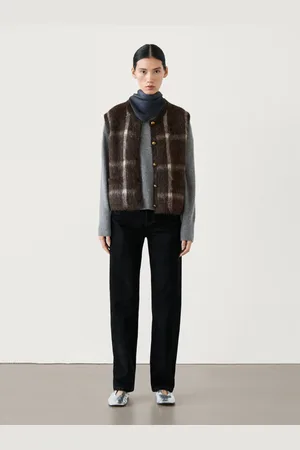 Massimo Dutti Dzianinowa Kamizelka W Kratę Z Mieszanki Wełny
