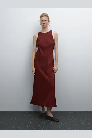 Massimo Dutti Satynowa Sukienka Średniej Długości Z Dekoltem Halter