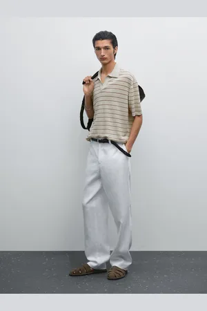 Massimo Dutti Dzianinowa Koszulka Polo Ze 100% Lnu W Paski