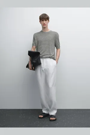Massimo Dutti Dzianinowa Koszulka Ze 100% Lnu Z Krótkim Rękawem