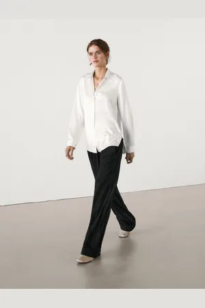 Massimo Dutti Satynowa Koszula Z Długim Rękawem I Rozcięciami