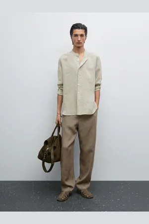 Massimo Dutti Koszula W Paski Ze 100% Lnu Ze Stójką