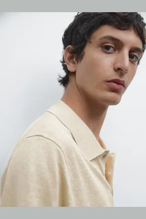 Massimo Dutti Dzianinowa Koszulka Polo Ze 100% Lnu