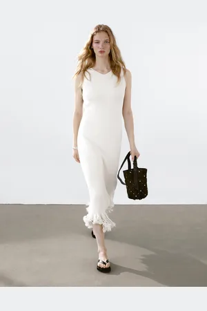 Massimo Dutti Dzianinowa Sukienka Z Frędzlami U Dołu