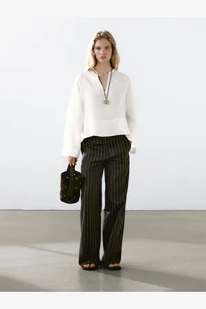 Massimo Dutti Koszula Ze 100% Lnu Z Otwartą Stójką