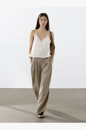 Massimo Dutti Spodnie Ze 100% Lnu Z Potrójnymi Zakładkami