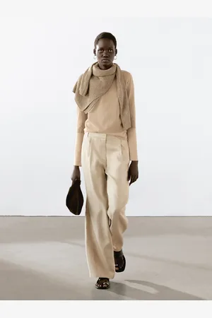 Massimo Dutti Spodnie Ze 100% Lnu Z Szerokimi Nogawkami I Gumką