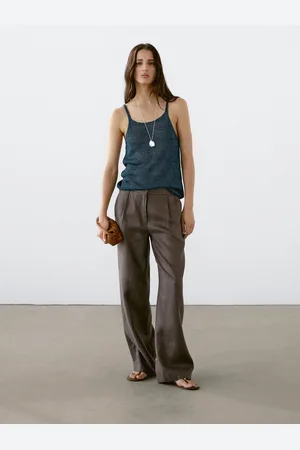 Massimo Dutti Spodnie Ze 100% Lnu Z Szerokimi Nogawkami I Gumką