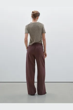 Massimo Dutti Spodnie Ze 100% Lnu Z Szerokimi Nogawkami I Gumką