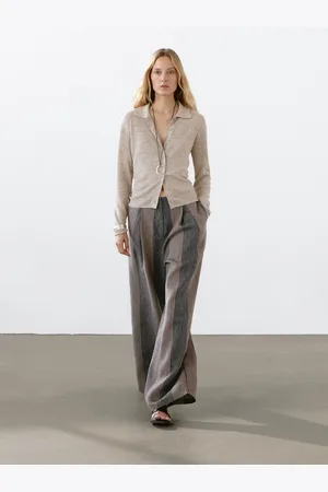 Massimo Dutti Melanżowy Kardigan Dzianinowy Z Mieszanki Lnu