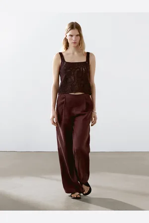 Massimo Dutti Luźne Spodnie Ze 100% Lnu Z Zakładkami