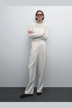 Massimo Dutti Spodnie Ze 100% Lnu Z Szerokimi Nogawkami I Gumką
