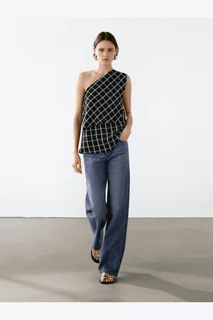 Massimo Dutti Top W Kratkę Z Asymetrycznym Dekoltem