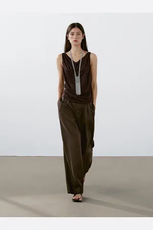 Massimo Dutti Spodnie Ze 100% Lnu Z Potrójnymi Zakładkami