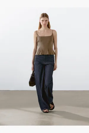 Massimo Dutti Luźny Top Na Ramiączkach Z Mieszanki Lnu