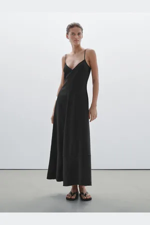 Massimo Dutti Długa Luźna Sukienka Z Dekoltem W Serek