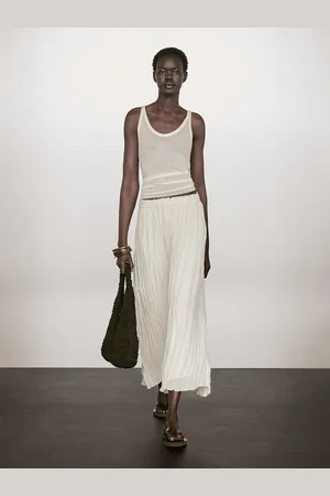 Massimo Dutti Rozszerzana Plisowana Spódnica Średniej Długości