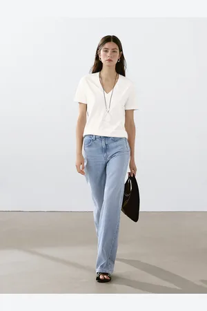 Massimo Dutti Koszulka Z Dekoltem W Serek Ze 100% Bawełny