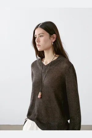 Massimo Dutti Sweter Z Mieszanki Bawełny Z Dekoltem W Serek