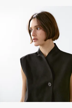 Massimo Dutti Kamizelka Z Mieszanki Lnu Z Wysokim Kołnierzem