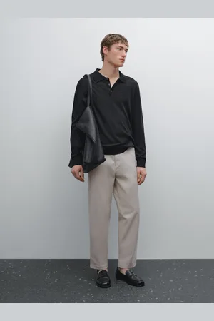 Massimo Dutti Dzianinowy Sweter Z Lnu Z Kołnierzykiem Polo