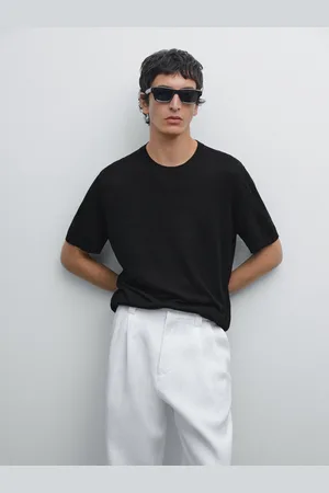 Massimo Dutti Dzianinowa Koszulka Ze 100% Lnu Z Krótkim Rękawem