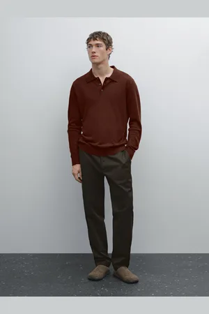 Massimo Dutti Dzianinowy Sweter Z Lnu Z Kołnierzykiem Polo