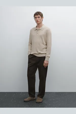 Massimo Dutti Dzianinowy Sweter Z Lnu Z Kołnierzykiem Polo
