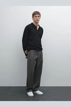 Massimo Dutti Dzianinowy Sweter Z Lnu Z Kołnierzykiem Polo