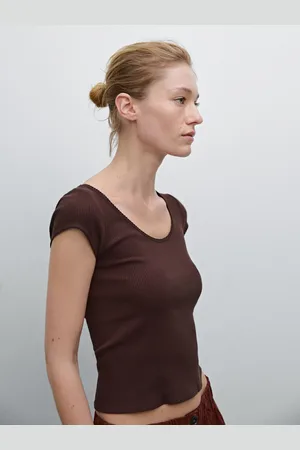 Massimo Dutti Bawełniana Koszulka Z Ozdobną Koronką