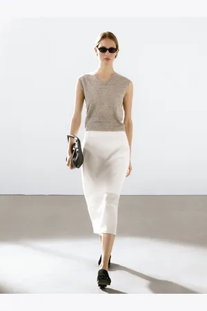 Massimo Dutti Satynowa Spódnica Średniej Długości