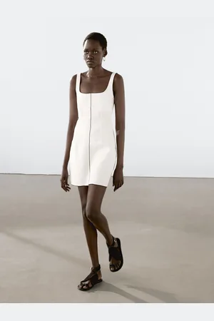 Massimo Dutti Lniana Sukienka Mini Z Kontrastowym Obszyciem