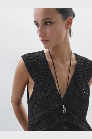 Massimo Dutti Zdobiona Kamizelka Z Szydełkowej Dzianiny