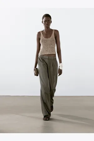 Massimo Dutti Pleciony Top Ze Skóry Zamszowej