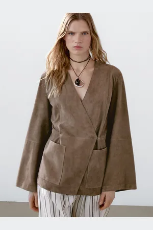 Massimo Dutti Kopertowe Kimono Ze Skóry Zamszowej