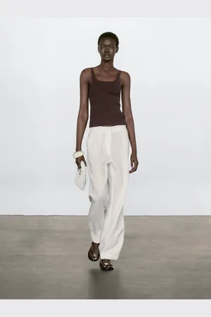 Massimo Dutti Top Z Prążkowanej Dzianiny Ze 100% Bawełny