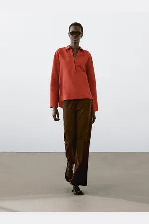 Massimo Dutti Bluzka Z Mieszanki Lnu Z Kołnierzykiem Polo