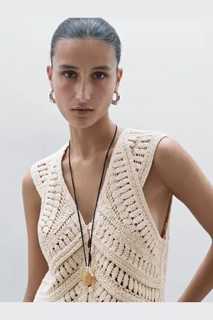 Massimo Dutti Zdobiona Kamizelka Z Szydełkowej Dzianiny